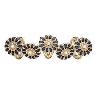 Christina Collect Gold-plated Black Marguerite Quintet Vine of 5 daisies with glittering white topaz and black enamel, model 630-G112Black